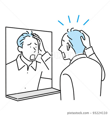 一個男人在鏡子裡看到自己的頭髮變薄而震驚 一個男人在鏡子裡看到自己的頭髮變薄而震驚 93224110