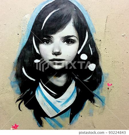 Graffiti girl on a wall digital painting artificial intelligence Graffiti girl on a wall digital painting artificial intelligence 93224843