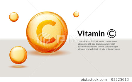 Vitamin C background ascorbic acid 3d orange serum health. Vitamin C vector golden logo 93225613