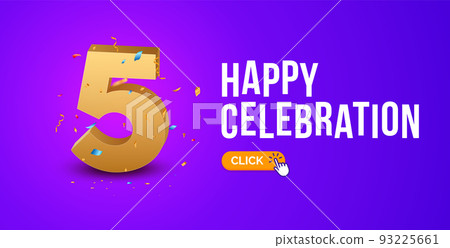Anniversary birthday 5 years golden background. Happy vector poster 5 anniversary confetti Anniversary birthday 5 years golden background. Happy vector poster 5 anniversary confetti 93225661