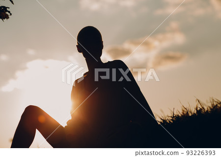 Portrait of young smiling millenial european short haired woman. Beautiful happy blonde girl outdoor. Summer fashion female clothing. 93226393