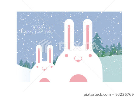 2023年兔年新年賀卡材料。易於使用的設計,帶有可愛而簡單的兔子插圖,融入雪景 2023年兔年新年賀卡材料。易於使用的設計,帶有可愛而簡單的兔子插圖,融入雪景 93226769