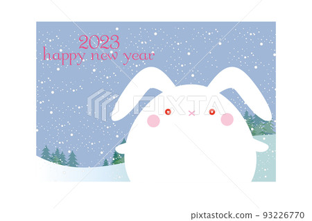 2023年兔年新年賀卡材料。易於使用的設計,帶有可愛而簡單的兔子插圖,融入雪景 2023年兔年新年賀卡材料。易於使用的設計,帶有可愛而簡單的兔子插圖,融入雪景 93226770