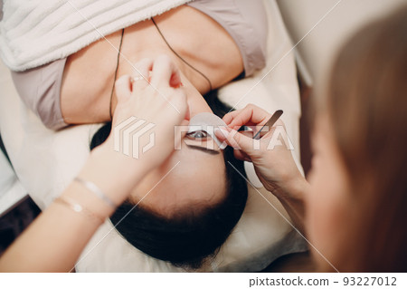Eyelash Extension Procedure Close Up Selective Focus. Eyelash Extension Procedure Close Up Selective Focus. 93227012