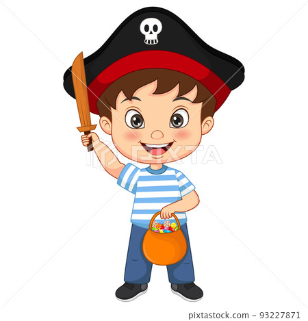 Cute pirate boy holding a basket of candies Cute pirate boy holding a basket of candies 93227871