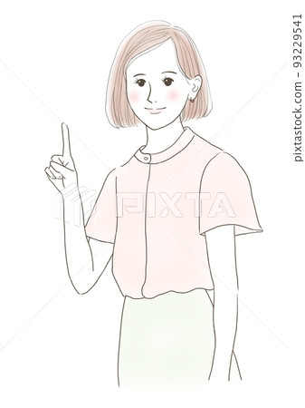 一個女人擺姿勢舉起她的食指 93229541