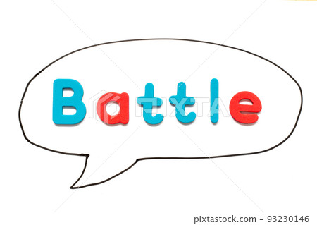 Alphabet letter with word battle in black line hand drawing as bubble speech on white board background 93230146