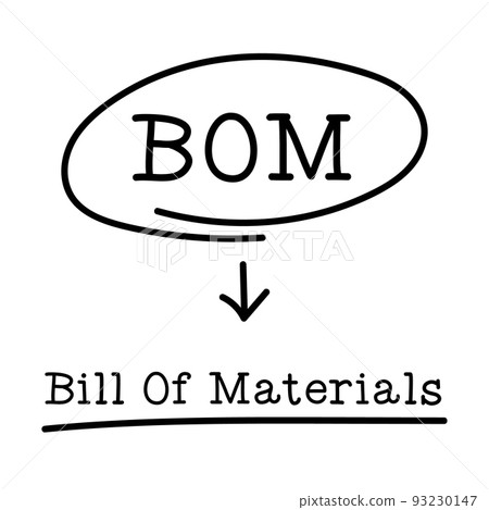 Letter of abbreviation BOM in circle and word bill of materials on white background Letter of abbreviation BOM in circle and word bill of materials on white background 93230147