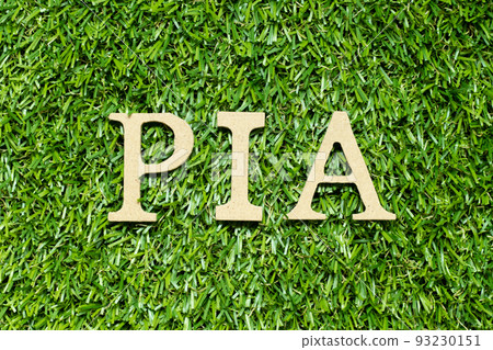 Wood alphabet letter in word PIA (abbreviation of Proprietary Information Agreement) on green grass background Wood alphabet letter in word PIA (abbreviation of Proprietary Information Agreement) on green grass background 93230151
