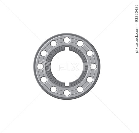 Pipe flange without bolts car rolling mechanism isolated realistic icon. Vector machinery equipment, valve, automobile bearings, fastener. Carbon steel flange of pipe filter vehicle spare part Pipe flange without bolts car rolling mechanism isolated realistic icon. Vector machinery equipment, valve, automobile bearings, fastener. Carbon steel flange of pipe filter vehicle spare part 93230483