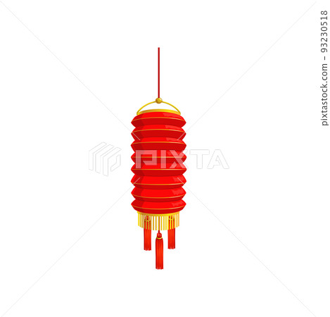 Hanging paper lantern on string isolated chinatown decoration. Vector Chinese New Year holiday decoration, traditional japanese or korean oriental lamp, weddings and lunar holidays celebration decor Hanging paper lantern on string isolated chinatown decoration. Vector Chinese New Year holiday decoration, traditional japanese or korean oriental lamp, weddings and lunar holidays celebration decor 93230518