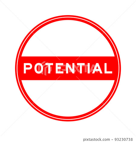 Red color round seal sticker in word potential on white background 93230738