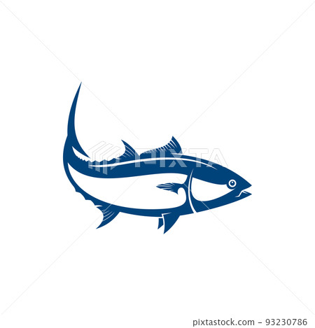 Saltwater fish isolated blue tuna. Vector thunnini, bullet or atlantic bluefin tunny, marine animal Saltwater fish isolated blue tuna. Vector thunnini, bullet or atlantic bluefin tunny, marine animal 93230786