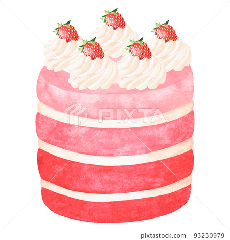 Strawberry birthday cake. Watercolor vintage illustration. Isolated on a white background Strawberry birthday cake. Watercolor vintage illustration. Isolated on a white background 93230979