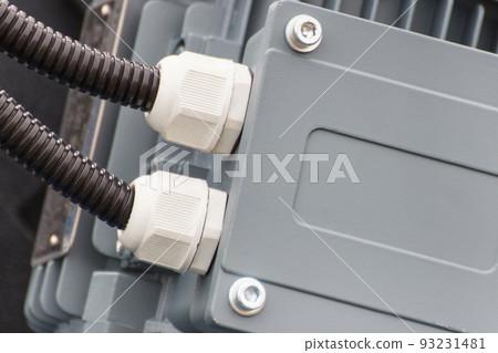 Electrical box with connected cables. Part of electric engine or other industrial machinery 93231481