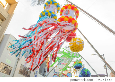 Anjo Tanabata Festival Tanabata decorations at dusk Streamers swaying in the wind 93231538