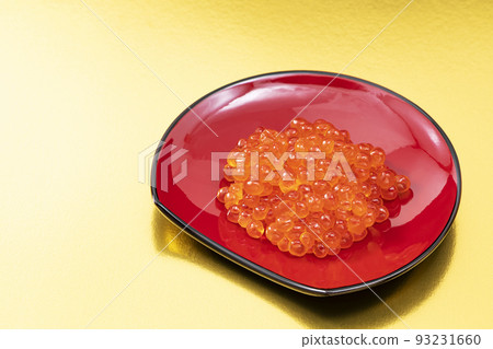New Year dishes 10_ how much on a red plate _ background gold New Year dishes 10_ how much on a red plate _ background gold 93231660