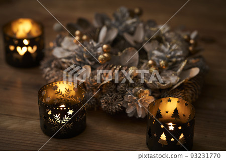 Christmas wreath illuminated by candles Christmas image Christmas wreath illuminated by candles Christmas image 93231770