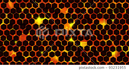 Seamless pattern of volcanic lava with cracked honeycomb ground texture 93231955