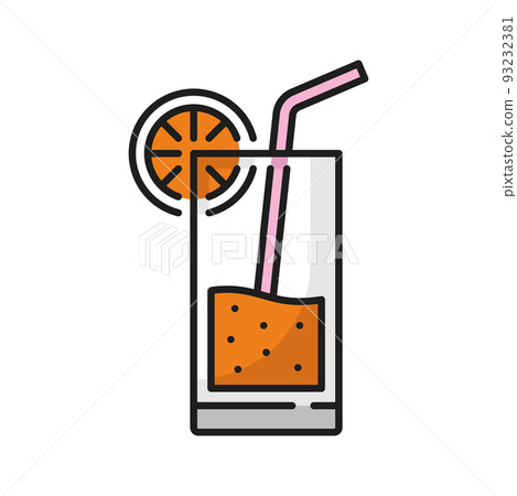 Orange cocktail in jar with straw isolated outline icon. Vector detox drink of citrus fruits, lemonade summer refreshing drink. Healthy food, nutrition diet energy drink. Breakfast fresh beverage 93232381