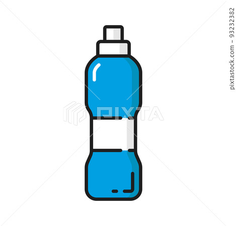 Plastic container with water isolated sport flask outline icon. Vector blue bottle with refreshing fresh drink, drinking equipment. Metal container, athlete accessory, fitness training attribute 93232382