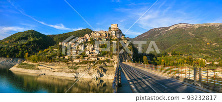 Beautiful lakes of Italy - Turano and medieval village Castel di Tora, Rieti province 93232817
