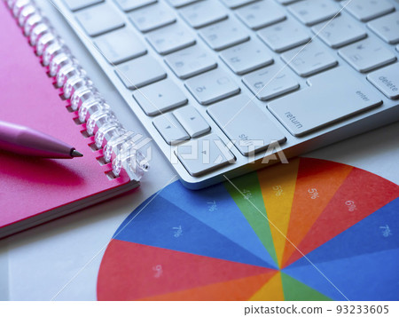 Business image of graphs, personal computers, notebooks (female) 93233605