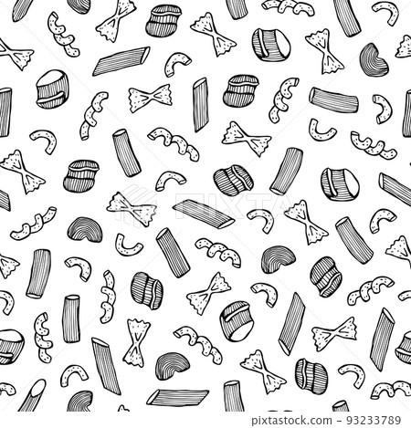 Vector seamless pattern of hand-drawn illustrations of Italian cuisine. Pasta Vector seamless pattern of hand-drawn illustrations of Italian cuisine. Pasta 93233789