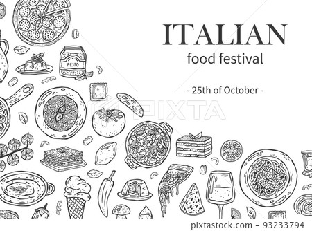 Vector template hand-drawn illustrations of Italian cuisine. 93233794