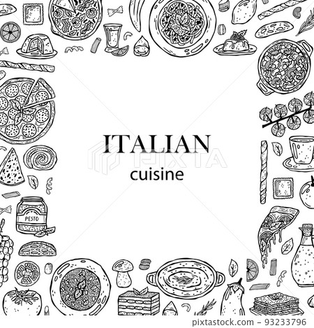 Vector template hand-drawn illustrations of Italian cuisine. 93233796