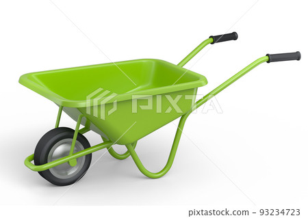 Garden wheelbarrow isolated on white background. Handcart with wheel. Garden wheelbarrow isolated on white background. Handcart with wheel. 93234723