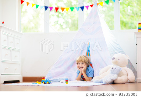 Kids room with teepee tent. Child bedroom. 93235003