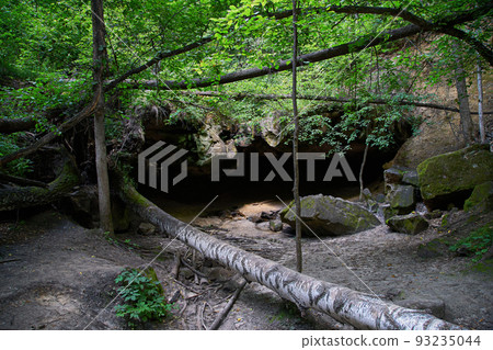 A small grotto, a gorge in the forest. Natural background. A small grotto, a gorge in the forest. Natural background. 93235044