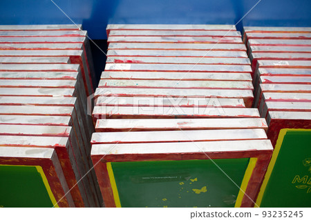 Templates stencil pattern for Serigraphy silk screen print process at clothes factory 93235245