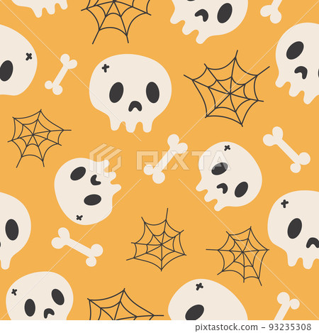 Happy Halloween cute vector seamless pattern skull. Creative childish texture in scandinavian style. Great for fabric, textile Vector Illustration 93235308