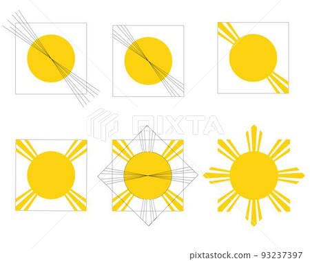 Filipino sun vector stock illustration. Stages of drawing. Symbol. Infographic, Isolated on a white background. 93237397
