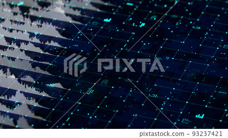 Financial graph hologram on table with computer background. 3D render. Financial graph hologram on table with computer background. 3D render. 93237421