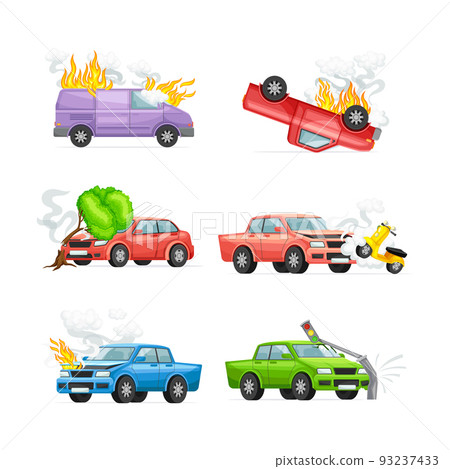 Car Crash and Road Traffic Accidents in Different Situation Vector Set Car Crash and Road Traffic Accidents in Different Situation Vector Set 93237433