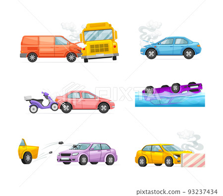 Car Crash and Road Traffic Accidents in Different Situation Vector Set 93237434