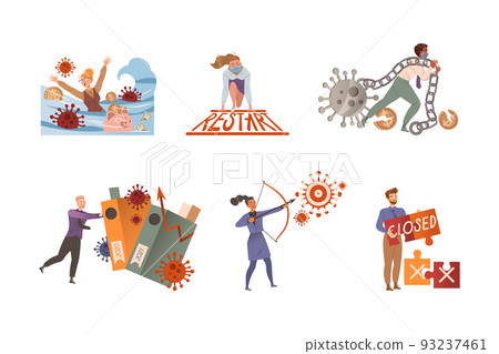Coronavirus Outbreak Financial Crisis with People Character Fighting Against Pandemic Vector Set Coronavirus Outbreak Financial Crisis with People Character Fighting Against Pandemic Vector Set 93237461