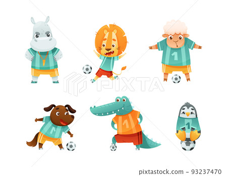 Wild Animal Characters Playing Football Wearing Uniform Passing Ball Vector Set Wild Animal Characters Playing Football Wearing Uniform Passing Ball Vector Set 93237470