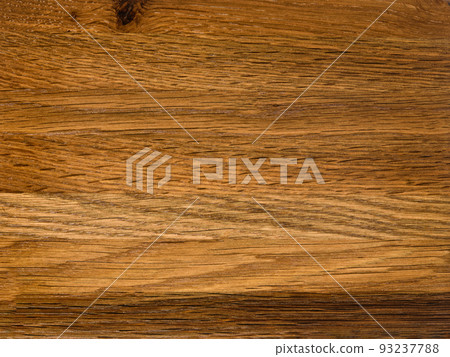 Brown Beige Texture of stained oak wood with grain, fragment of a wooden panel hardwood. surface bark is used as natural background, web page, board, table. Contrasts and symmetries. Space for text. 93237788