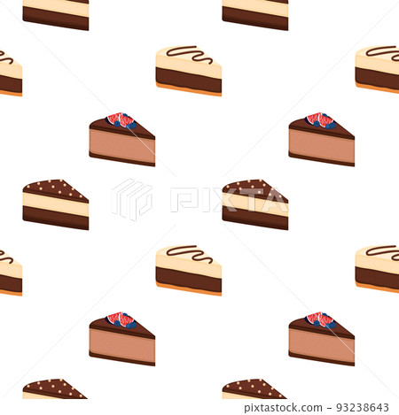 Seamless pattern with pieces of cheesecakes with chocolate. Bright background with slices of pies, vector illustration Seamless pattern with pieces of cheesecakes with chocolate. Bright background with slices of pies, vector illustration 93238643