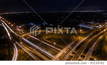 over Road city highway at night - Bird eye viwe - drone -Top view 93238762