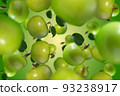 Fruits falling down on green background 93238917