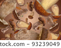 Fresh mushrooms falling down. 93239049