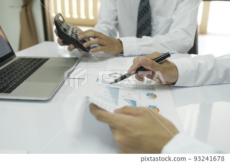 Asisan businessman teamwork meeting and discussing the investment data and report graph. Asisan businessman teamwork meeting and discussing the investment data and report graph. 93241678