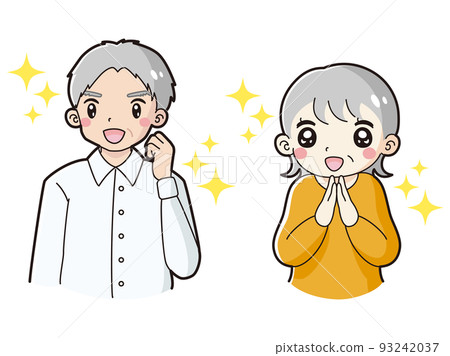 Illustration set of senior men and women with a fluttering smile 93242037