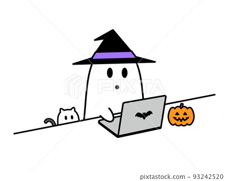 Halloween Illustration of a ghost searching on a personal computer 93242520
