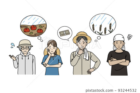Troubled by natural disasters Farmers Debt Typhoon Heavy rain Agriculture Farming failure Illustration 93244532